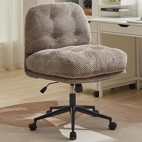 Uiesno Criss Cross Chair on Wheels Wider & Thickened, Cross Legged Office Chair Comfortable Adjustable Swivel, Armless Ergonomic Desk Chair Vanity Accent Chair Comfy Chairs for Home Office, Grey - Grey1 - Armless
