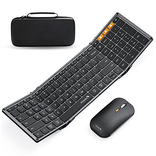 Foldable Keyboard and Mouse, ProtoArc XKM01 Folding Bluetooth Keyboard Mouse Combo for Business and Travel, 2.4G+Dual Bluetooth, USB-C Rechargeable, Full-Size Portable Keyboard for Laptop iPad Tablet - A - Space Gray