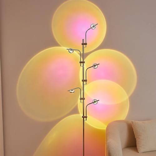 VENIVIDI Unique 5 Multi Head Sunset Lamp Projector LED Corner Floor Lamps for Live Ambient Lighting in Living Rooms, Bedrooms, Dining Rooms and Bars - Multicolor