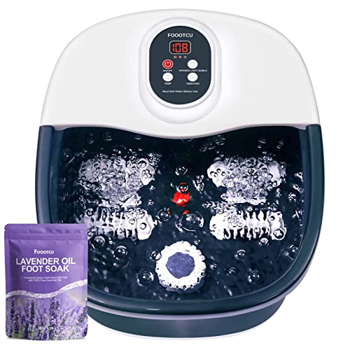 foootcu Foot Spa Bath Massager with Heat Bubbles and Vibration Massage and Jets, Pedicure Foot Spa Tub of 16 OZ Lavender Epsom Salt, Foot Soaker with Infrared Relieve Stress,Temperature Control - Black and White