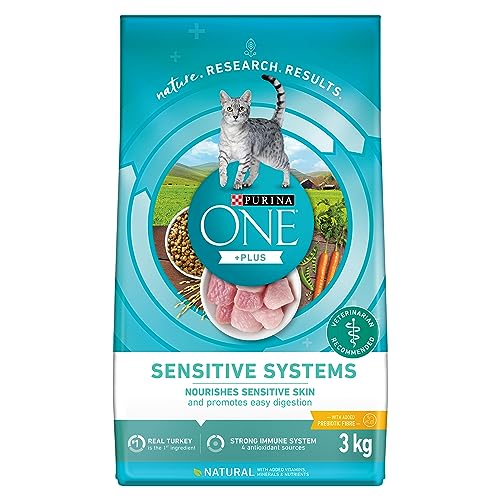 Purina ONE Dry Cat Food, Plus Sensitive Systems Turkey - 3 kg Bag (1 Pack) - 3 kg (Pack of 1)