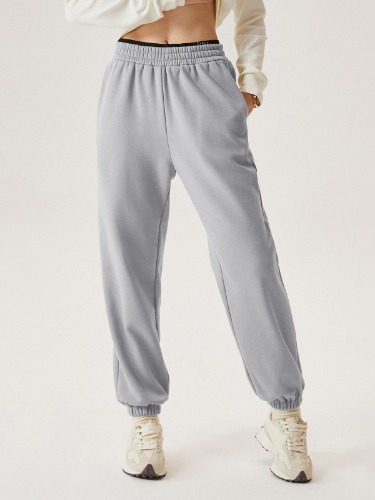 Double Waistband Sweatpants-Polar Fleece - Heather Grey / XL