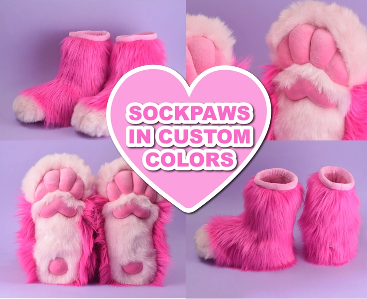 Sockpaws Fursuit Feetpaws Faux Fur Paws in Custom Colors BYO DIY Fursuit Partial Costume Cosplay with Mochi Minky Paw Pads - Made To Order