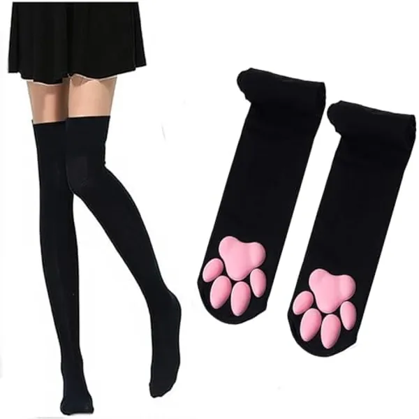 Myasrelae Cat Paw Thigh High Socks Pink Cat Paw Pad Sock Kawaii Kitten Claw Stockings 3D Kitten Claw Stockings for Girls kids