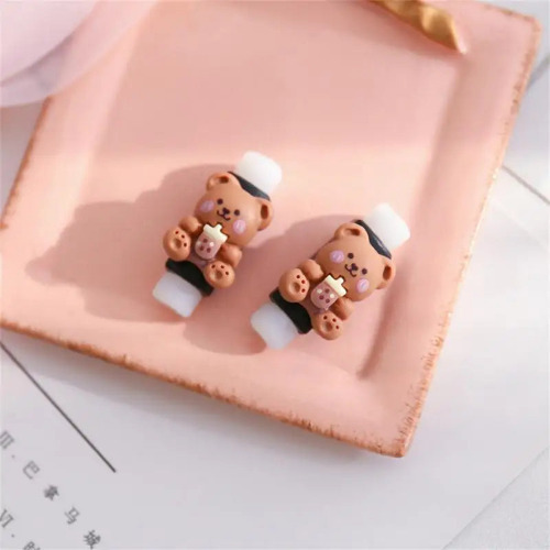 Cute Animal Neutral Brown Cable Protector for USB, Earphone, Charger - Brown Boba Bear
