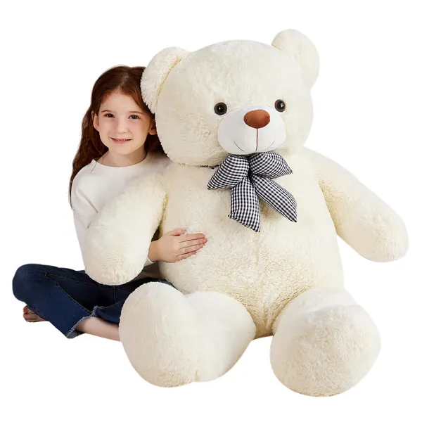 EARTHSOUND Giant Teddy Bear Stuffed Animal - Large Plush Toy Big Soft Toys - Huge Life Size Jumbo Cute Oversized Fat Bears Animals - Gifts for Girls Boys Kids Girlfriend (White, 120cm)