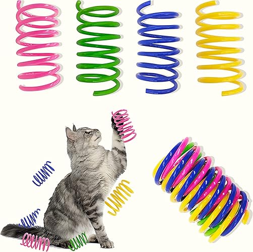 AGYM Colorful Plastic Spring Cat Toys, 30 Pack Spiral Springs for Indoor Cats to Swat, Bite, Hunt, Interactive Toys for Cats and Kittens - 30 Packs - 4-Color