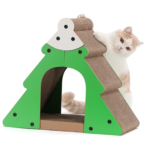 FUKUMARU Christmas Cat Scratcher for Indoor Cats, Christmas Tree Design Cat Scratcher, Cat Scratching Broad, Cardboard Cat Scratch Pad, Protecting Furniture Cat Scratch Ramp - Christmas