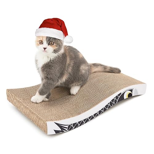 Coching Cat Scratcher Cardboard Cat Scratch Pad with Premium Scratch Textures Design Durable Cat Scratching Pad Reversible - Large-Black