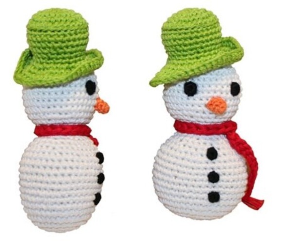 Knit Knacks Organic Cotton Pet& Dog Toys, "Christmas Group" (Choose from: Rudy Reindeer, Christmas Tree, Ornament, Snowman, Gingerbread Man) - Frost Snowman