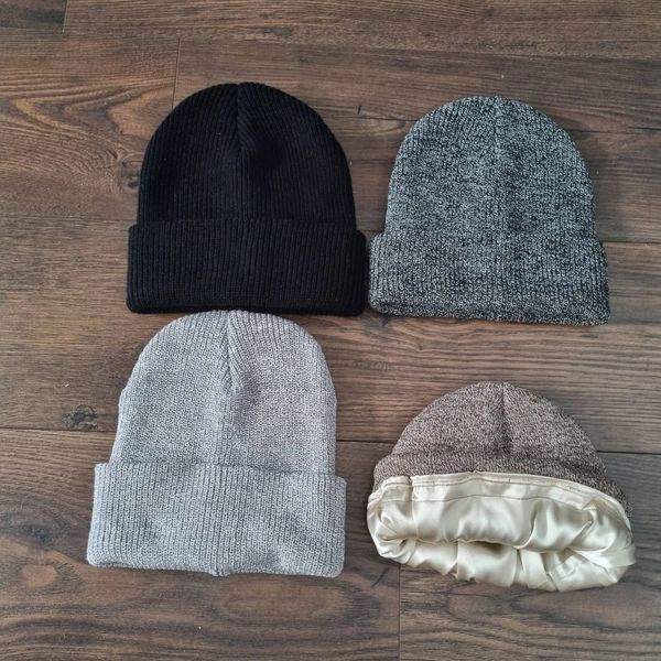 Satin lined beanie for curly hair