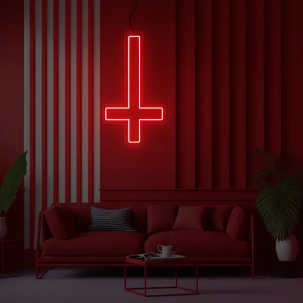Neon Red Cross Sign