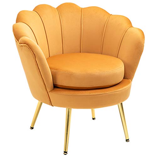 HOMCOM Modern Accent Chair, Velvet-Touch Fabric Leisure Club Chair with Gold Metal Legs for Bedroom, Yellow - Yellow
