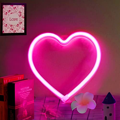 YouOKLight Heart Neon Sign, Neon Lights for Bedroom Wall Decor, Pink neon Sign, USB/Battery Operated Heart LED Light, Perfect for Valentine's Day or Any Occasion Neon Sign (Pink)…