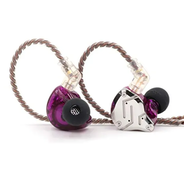 Linsoul KZ ZS10 Pro 4BA+1DD 5 Driver in-Ear HiFi Metal Earphones with Stainless Steel Faceplate, 2 Pin Detachable Cable (with Mic, Purple)