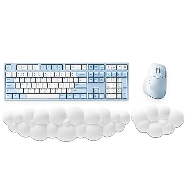 XWLR Cloud Wrist Rest Keyboard, Memory Foam Wrist Rest for Computer Keyboard, Ergonomic Wrist Rest for Keyboard Typing Pain Relief, Keyboard Pad with Wrist Support for Home Office Gaming (White Set)