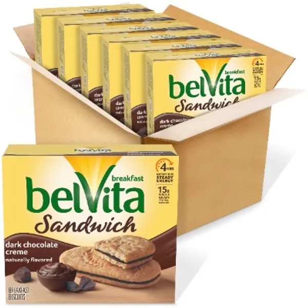 belVita Sandwich Dark Chocolate Creme Breakfast Biscuits, 6 Boxes of 5 Packs (2 Sandwiches Per Pack)