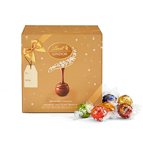 Lindt LINDOR Assorted Chocolate Candy Truffles 90 Count Gift Box, Halloween Party Candy with Smooth, Melting Truffle Center, 38.4 oz. Box