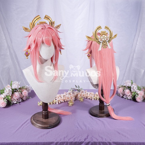 【In Stock】Game Genshin Impact Yae Miko Cosplay Pink Long Wig