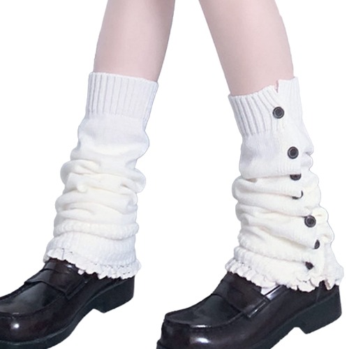 aoozleny Women Girls Student Knitted Leg Warmers Cover, Loose Buttons Boot Socks Stockings