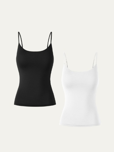 Lenzing Tencel Cami 2Pcs Set - White/Black / S