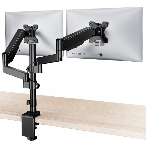 WALI Premium Dual LCD Monitor Desk Mount Fully Adjustable Gas Spring Stand for Display Up to 32 Inch, Gsdm002, (Black) - 12 inch Pole - Black