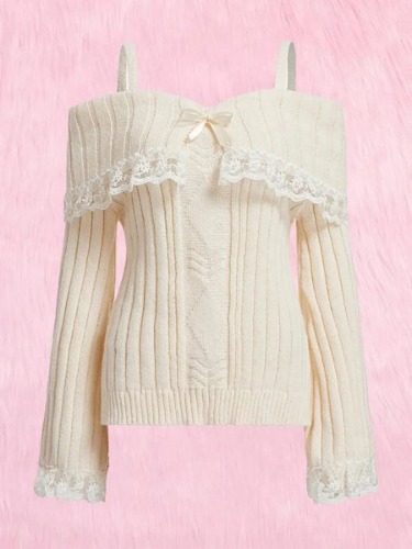 Pink Knit Princess Sweater - White / M