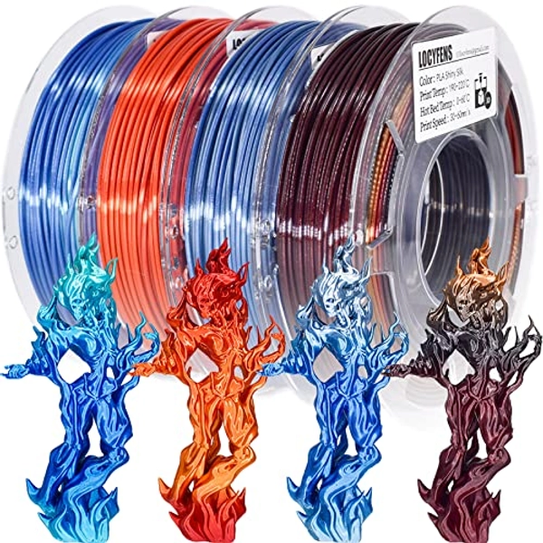 3D Printer Filament Bundle, PLA Filament Silk Shiny PLA Filament 1.75mm +/- 0.02mm, 3D Printing Filament 200g x 4 Spools