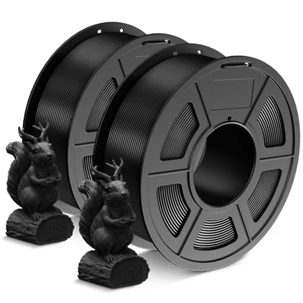 SUNLU 2kg PLA 3D Printer Filament PLA Filament 1.75mm, Neatly Wound PLA 3D Printing Filament 1.75mm, 2000g PLA Filament Good Vacuum Packaging, 2kg in Total, 1kg per Spool, Pack of 2, Black+Black
