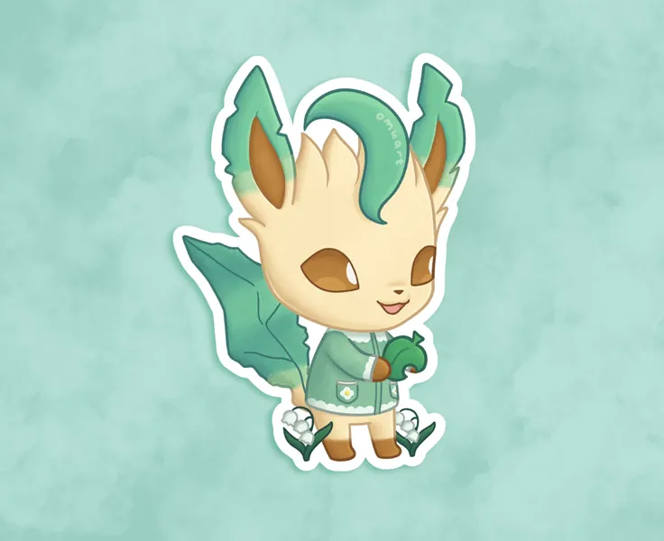 Cute Leafeon Animal Crossing Pokemon Sticker - Matte, Vinyl