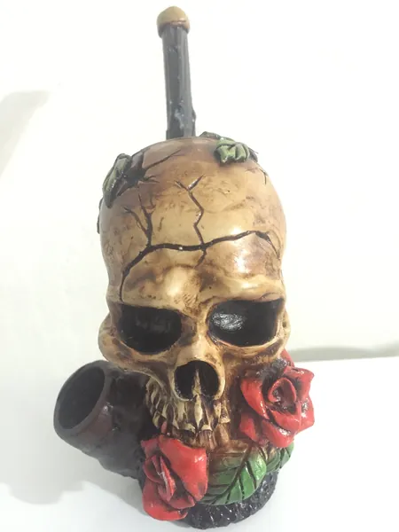 Handmade Tobacco Pipe, Skull & Roses