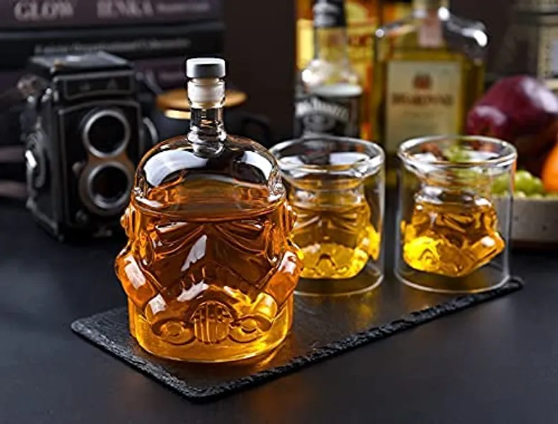 IITaozi Transparent Creative Whiskey Decanter Set Stormtrooper Bottle With 2 Glass for Wine, Brandy, Scotch, Vodka, Liquor750ml