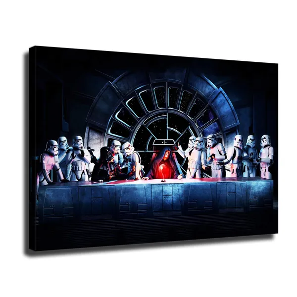 Star Wars Canvas poster Darth Vader and Sheev Palpatine and Stormtrooper The Last Supper HD printing art wall decor painting (24x36inch,framed)