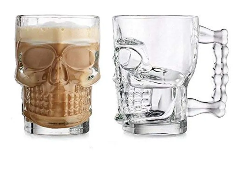 King International Skull Beer Mug| Set of 2| 17.7 Oz| Glass Beer Draft Mug glasses| HALLOWEEN SKULL| Gothic Decor| Glass Beer Mug|  Whisky/Wine/Vodka Glass for Your Home Bar
