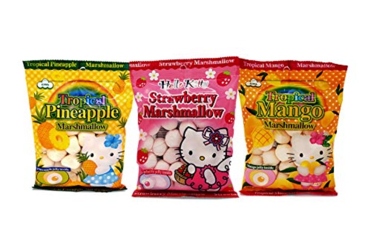 Eiwa Hello Kitty Jelly Marshmallow - Strawberry, Mango, Pineapple - 3-Pack( 3.1-Ounce, Total 9.3) - Japanese Style Marshmallows. - 3.1 Ounce (Pack of 3)