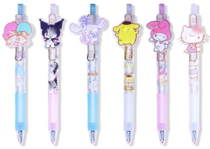 SANNXIX 6pcs Anime cartoon ballpoint pen kawaii kitten neutral black ink 0.5mm press retractable pen school supplies girls gifts(Styles-A)