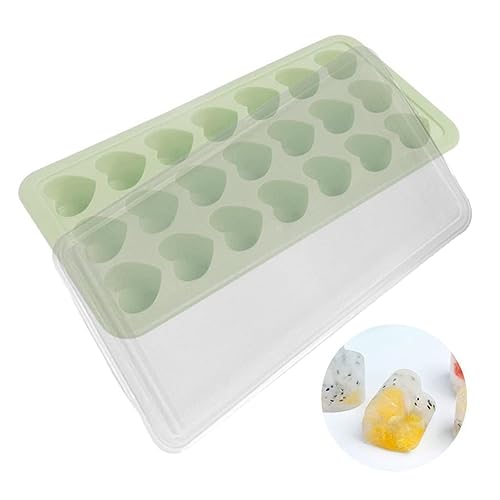 Heart-Shaped Ice Cube Trays With Lid- 21 Holes Silicone Heart Ice Cube Tray with Lid, BPA Free and Dishwasher Safe, Mini Heart Shape Ice Cube Mold, Easy to Remove With Lid (Green) - Green