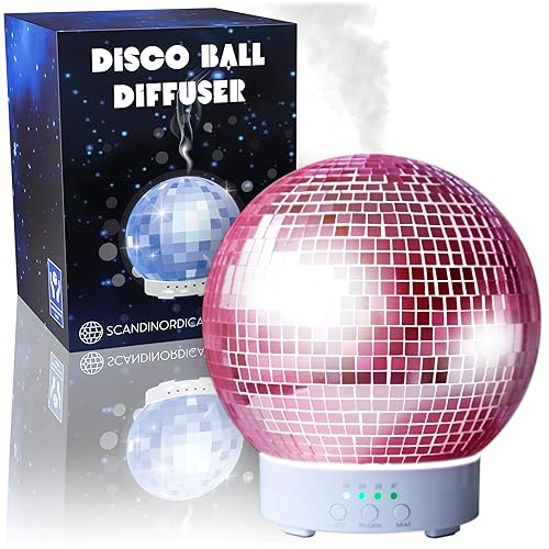 SCANDINORDICA Disco Ball Diffuser Rotating - 300 ML Essential Oil Diffuser with Whisper Quiet Operation, Night Lights, Cute Maximalist Disco Ball Decor | Aromatherapy Diffuser for Large Room Pink - Pink - 300 ML