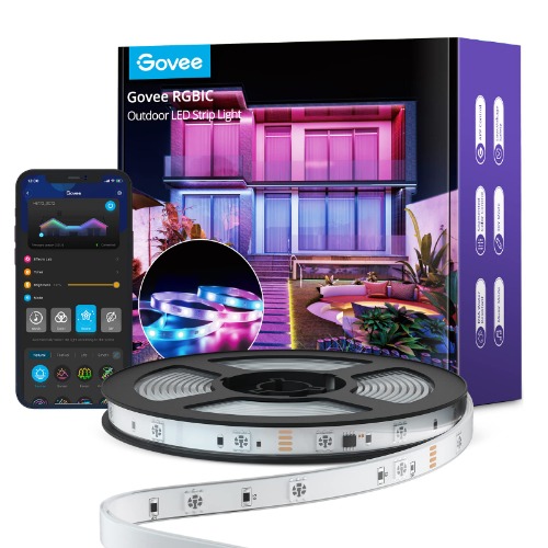 Govee Outdoor LED Strip 10m, IP65 Vattentät, Fungerar med Alexa, App Control, RGBIC LED Strip med Segment Control, Color Change, Music Sync, för utomhustakbalkongträdgård