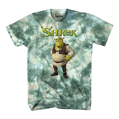 Shrek Mens Classic Movie Shirt, Donkey, Princess Fiona - Official Tie Dye T-Shirt - X-Large - Green Grey Dye