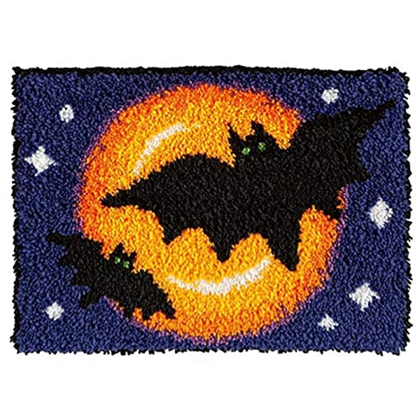 Ylkgogo Latch Hook Kits for Adults/Kids Crocheting Rug Pre-Printed Bat Canvas Embroidery Tapestry Needlework Home Decor 20.5" X 15"