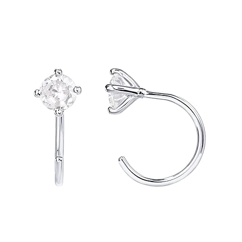 PAVOI 925 Sterling Silver Huggie Half Hoop Earrings | Hypoallergenic Minimalist Tiny Cartilage Earring - White Gold - Round CZ