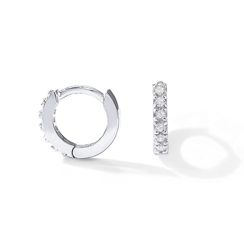 PAVOI 14K Gold Plated Sterling Silver Posts Cubic Zirconia Mini Huggie Earrings for Women | Tiny Cartilage Helix Huggie Hoop Earrings - Cubic Zirconia - White Gold