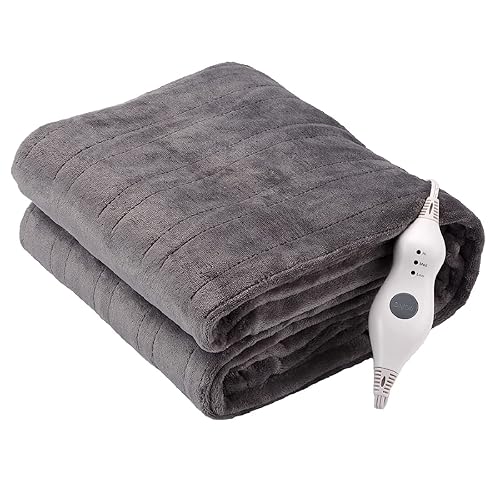 Tefici Electric Heated Blanket Throw, Super Cozy Soft 2-Layer Flannel 50" x 60" Heated Throw with 3 Heating Levels & 4 Hours Auto Off, Machine Washable, ETL&FCC Certified, Home Office Use,Grey - Grey - Throw
