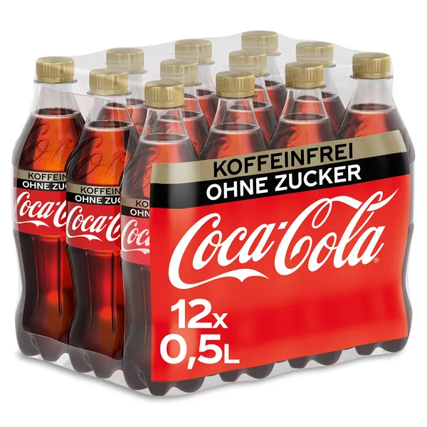 Coca-Cola Zero Sugar Koffeinfreies Erfrischungsgetränk - kein Koffein, null Zucker und ohne Kalorien, Einweg Flasche (12 x 500ml) , 12 Stück (1er Pack) - Erfrischungsgetränk
