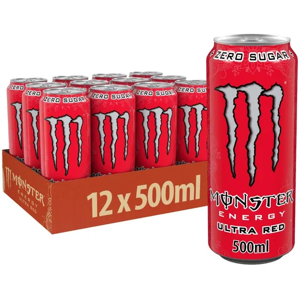 Monster Energy Ultra Red, 12x500 ml, Einweg-Dose, Zero Zucker und Zero Kalorien - 