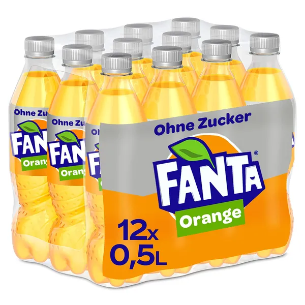 Fanta Zero Orange, Extrem orangiges und spritziges Erfrischungsgetränk ohne Zucker, Einweg Flasche (12 x 500 ml) - 