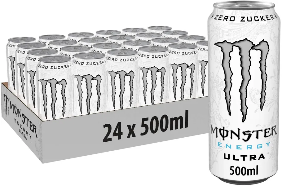 Monster Energy Ultra White, 24x500 ml, Einweg-Dose, Zero Zucker und Zero Kalorien - 