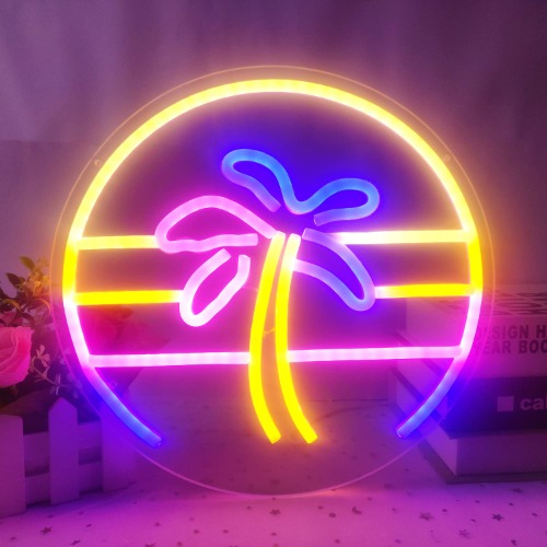 Sunset Neon Sign Dimmable Tropical Coconut Palm Tree Neon Sign 12''x 12''  Aesthetic Plam Tree Retro 80S Sunrise Palm Tree Neon Signs for Wall Decor Bar Birthday Christmas Home Decor - E-CoconutTree