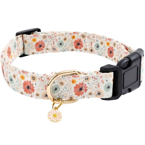 Faygarsle Cotton Designer Dogs Collar Cute Flower Dog Collars for Girl Female Small Medium Large Dogs with Flower Charms S